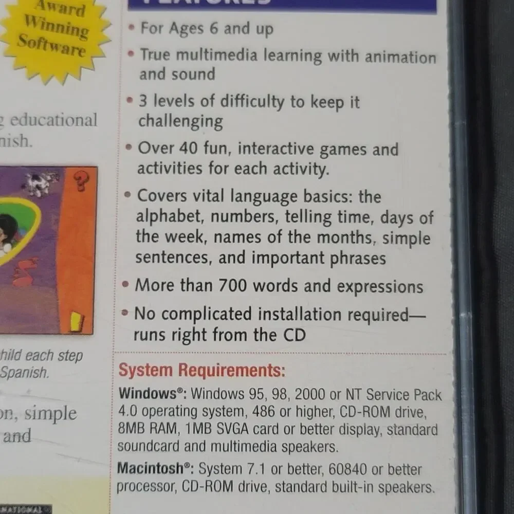 Vtg 1998 Scholastic Kids Speak Spanish CD ROM Educational Game